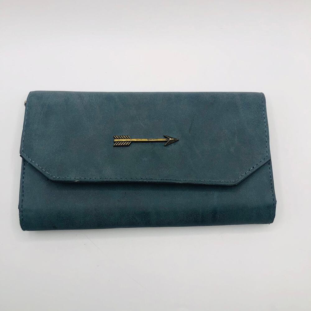 Dark Gray Faux Suede Wallet Brass Arrow
